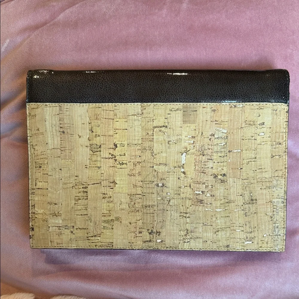 YSL Patent Leather Trim Cork Envelope Clutch in Dark Brown. NEW!!! - Picture 2 of 10